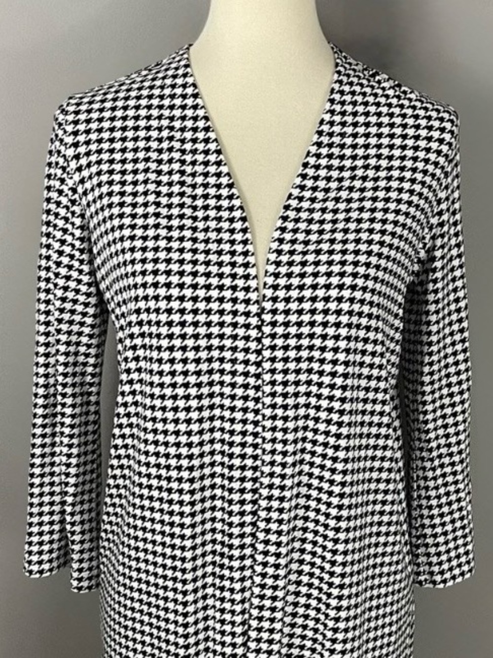 J.Jill Women's Black & White Houndstooth Blazer Jacket Open Front - Like New